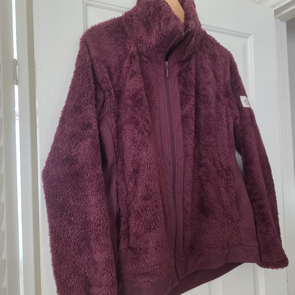 The North Face Furry Fleece Full Zip Jacket M Burgundy Red - Picture 3 of 12